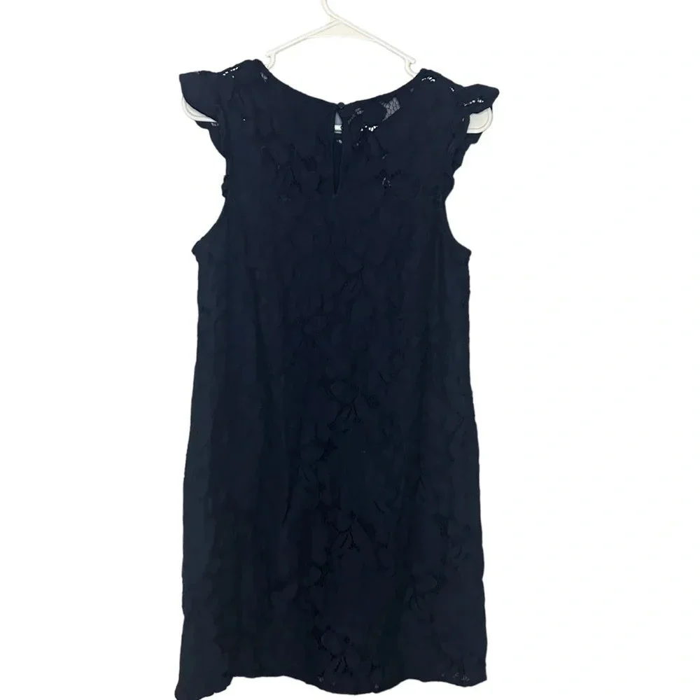 Monteau dress lace overlay flutter sleeve navy blue women’s size medium - Picture 3 of 10